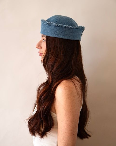Панама-морячка RM HATS синяя джинсовая с бахромой 123560 фото